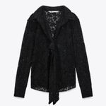 ZARA Black Tied Lace Blouse Button Down Top Shirt Photo 1