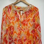 Chico's Chico’s Summer Ikat in Watermelon Fizz Sheer Knot Front Top Sequins & Buttons Photo 0