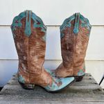 Old Gringo  weathered tan and Robbins egg blue overlay point toe cowgirl boots 7B Photo 4