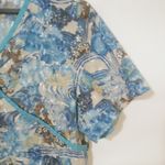 Elan  L Blue Brown Pocketed Pullover Scrub Top Photo 2