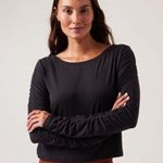 Athleta  All Around Ruched Tshirt Long Sleeve Cropped Women's Medium Black Casual Photo 0