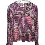 Fate Top Women L Pink Purple Long Sleeve Modest Abstract Ruffle Blouse Career Size L Photo 0