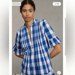 Anthropologie  Whit Two Blue and White Pleated Puff Sleeve Gingham Dress Photo 2
