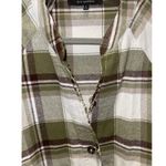 Blu Pepper  Green Brown white Plaid Flannel Shacket Pockets raw hem Womens L NWOT Photo 4