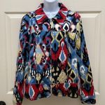Erin London  Red & Blue Abstract Ikat Zip Up Jacket Photo 1