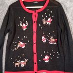 Erika Black Christmas Holiday Natti Style Cardigan Button Up Womens Medium Photo 2