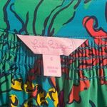 Lilly Pulitzer Elsa Shake Your Tail Feathers 100% Silk Blouse Green Magenta sz S Photo 4