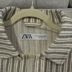 ZARA Women's Striped Cream and Gray Jean Jacket Photo 1