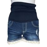Bella Vida Women's Maternity Jeans Shorts Belly Band Blue Eyelet Lace Cuffs Sz S Photo 0