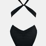 Cupshe NWT Deep Onyx Plunge High Leg One Piece Swimsuit Black Large Photo 7