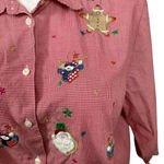 Karen Scott II Red Gingham Christmas Embroidered Button Down Shirt Size 1X Photo 4