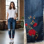 Driftwood  Jackie Rose Floral Embroidered Distressed Mid-Rise Skinny Jean Size 30 Photo 1