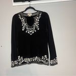 Neiman Marcus  Embroidered Sweater Blouse Top Black White Silk Cotton Size Small Photo 2