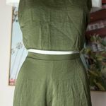 ASOS Olive Khaki Satin Crop Top & Shorts PJ Lounge 2-Piece Set Size Large Photo 0