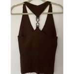 David Meister Metal Silk Blend Brown Knit Halter V-Neck Top Sz L Photo 1