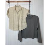 ZARA Beige Short Sleeve Button-Down Shirt & Pullover Sweater Womens Bundle S Photo 5