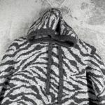 ZARA Sweater Zebra Print Knit Hoodie Drawstring Pullover Neutral Gray Size M/L Photo 3