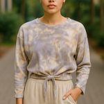 Tie Dye Boho Sweatshirt Pullover with Tied Front Waist by HASHTAG ~ Women's MED Gray Photo 0