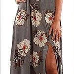 Women Floral Maxi Dress with Slit Size Large Gray Photo 0