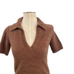 Anthropologie Moth Polo Sweater Short Sleeve Chenille Brown Tan Size XS Photo 1