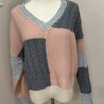 No Comment ‎ Pink Colorblock V Neck Sweater Large Photo 0