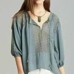 Free People  Moon River Boho Lace Panels Peasant Top Balloon Sleeve Size Small Photo 0