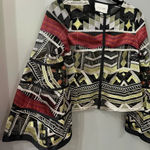 Alexis Women's Gem Embroidered Tulle Top Blouse Bell Sleeves Olive Maroon Small Photo 3