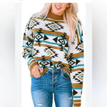 Savanna Jane sweater Aztec tribal southwestern fair isle pullover sweater Large Brown Photo 1