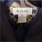 Vintage Bogari 100% Silk Jacket Navy, Beige, and Gold Zip Up Women's Size Medium Blue Photo 7