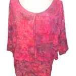 Lost River  Sz L Pink Batik Art-Wear Beautiful Rayon Blouse 3/4 Shirt Top Photo 0