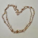 Faux pearl pink crystal gold tone long beaded necklace Photo 2