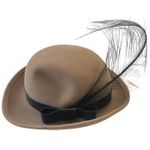 Vintage Adolfo II Feather Bow 100% Wool Hat Derby Dress Occasion Made In USA Tan Photo 0