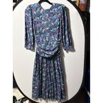 Vintage Floral Print Pleated Midi Dress Women's Long Sleeve Ruched Waist Purple Size 8 Photo 2
