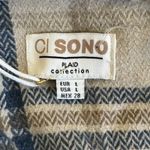 Ci Sono NWT Flannel Shacket Womens L Blue Cream Cropped Button Up Boho Western Photo 4