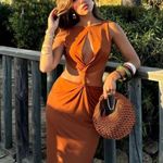 ZARA  maxi Orange Brown Sleeveless cut out  Bodycon Dress evening party  Photo 9