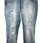 Cato  Size 14‎ Capri Jeans Cropped Blue Distressed Paint Splatter Mid Rise 1143 Photo 0
