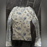 Free People NWT We the Free  Clover Thermal long sleeve top blue white Large Photo 5