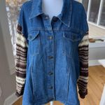 Vintage Faded Glory Denim Brown Fair Isle Sweater Top Jacket Shacket 22/24W XL Blue Photo 1