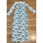 Cara Cara Aria Geo Print Crepe Midi Dress In Geo Moss In White size XS Blue Photo 7