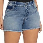 Good American  Bombshell Jean Shorts Shadow Pocket Raw Hem Blue Size 20 Plus Size Photo 0
