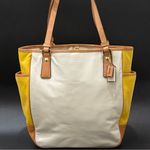 Coach Rare  F23683 Park Color Block Yellow Cream Tan Leather Tote Shoulder Bag Photo 11