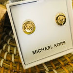 Michael Kors Gold-Tone Logo Stud Earrings • Classic MK Round Earrings • NWT Photo 0