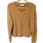 Babaton Aritzia  Size Medium Brown Camel Brown V Neck Ribbed Long Sleeve Sweater Photo 0