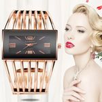 Women Rectangular Cuff Bracelet Watch Fashion Rosh Gold with Black Dial Photo 3