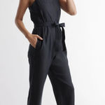 NWT QUINCE women's 100% European Black linen square neck jumpsuit Size XS Photo 0
