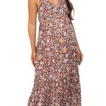 Pinkblush  Boho Brown Floral Empire Waist Ruffle Hem Maternity Midi Dress Small Photo 1