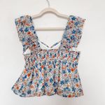 Wildfox Womens Top Size Medium Blue Orange Floral Ruffle Fairy Cottage Coquette Photo 4