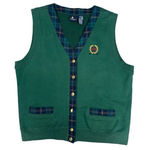 Liz Claiborne Vtg Lizsport Golf Preppy Tennis Sweater Vest V Neck Button Up Plaid Green/Blue L Photo 0