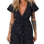 Princess Polly  Bobbie Mini Dress Black Polka Dots size 4 V Neck Short Sleeve Photo 2