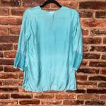 Anokhi Aqua Blue Silk 3/4 Sleeve Quarter Zip Tunic Blouse Women's Size Small Photo 7